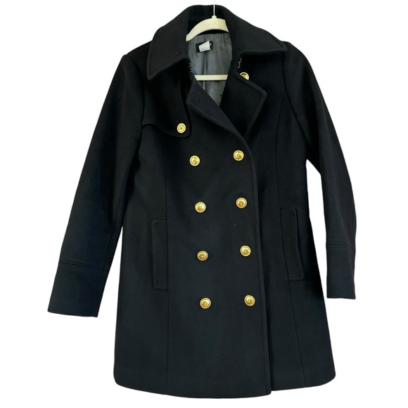 J. Crew Wool Cashmere Double Breasted Pea Coat Black Women’s 4 Preppy Luxury - Picture 1 of 15